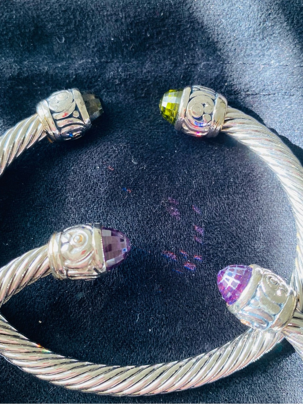 Cable Cuff Bracelet - Amethyst and Citrine Gemstone End caps Made in Italy (2)
